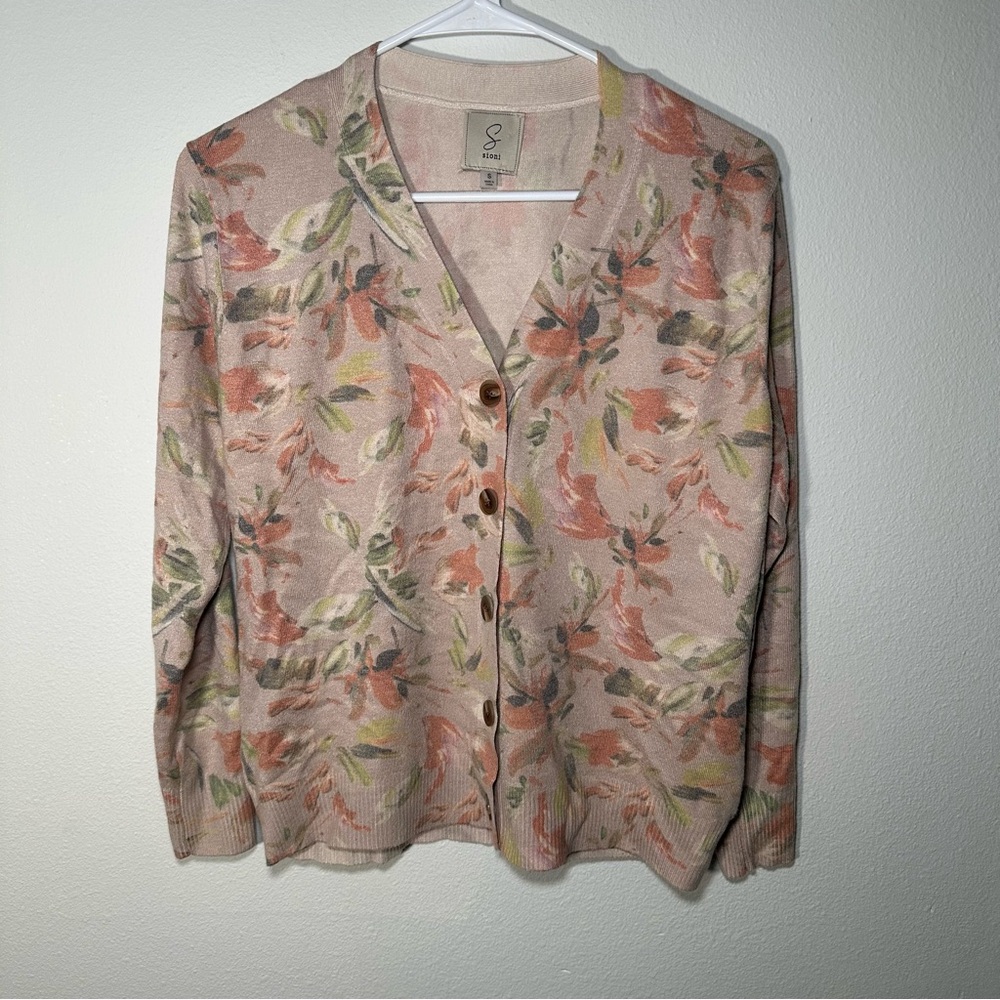 Sioni Floral Button-Up Cardigan - Pink, Green, Orange